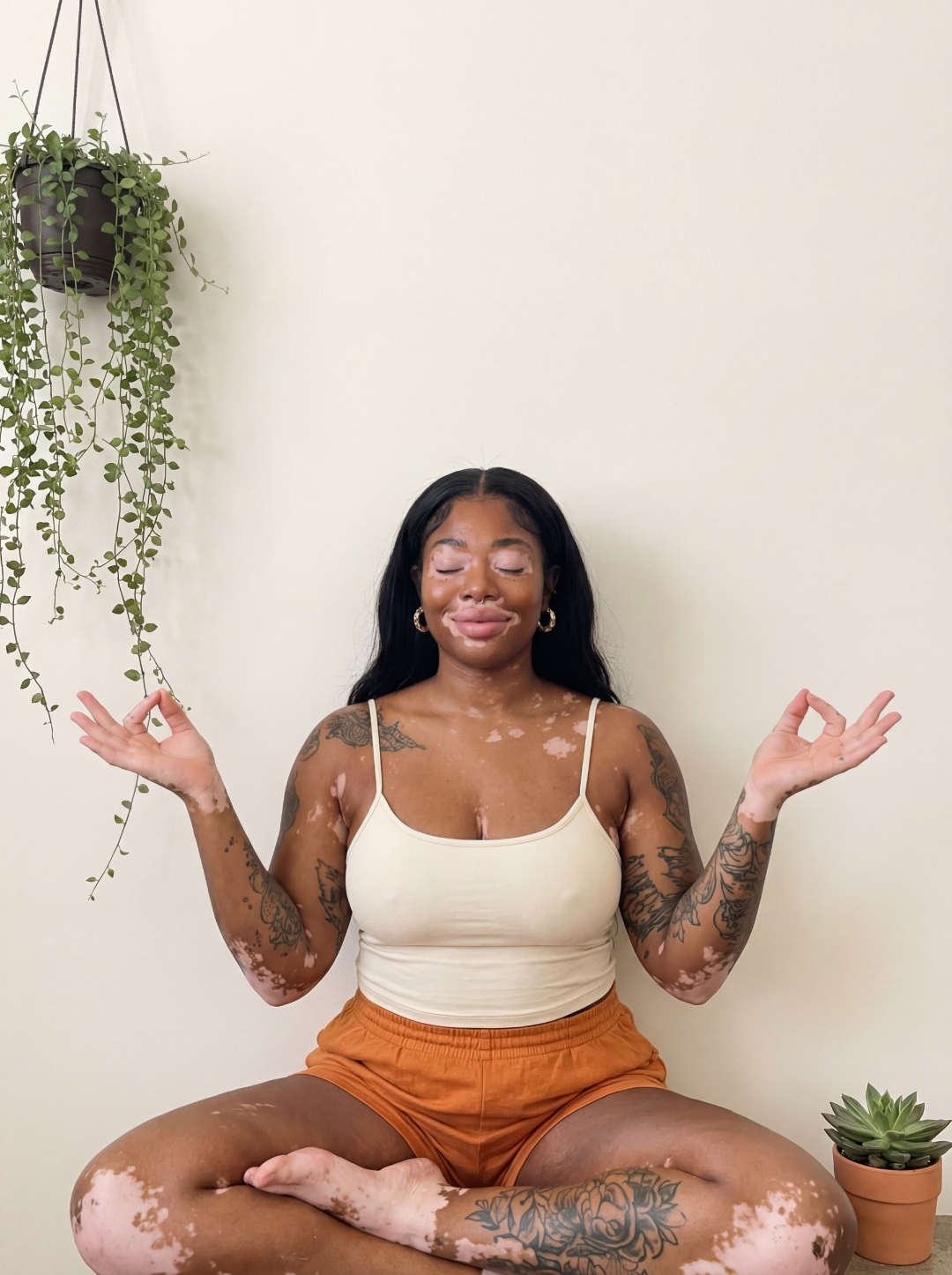 Payton, Soft Glow Society ambassador, in peaceful meditation