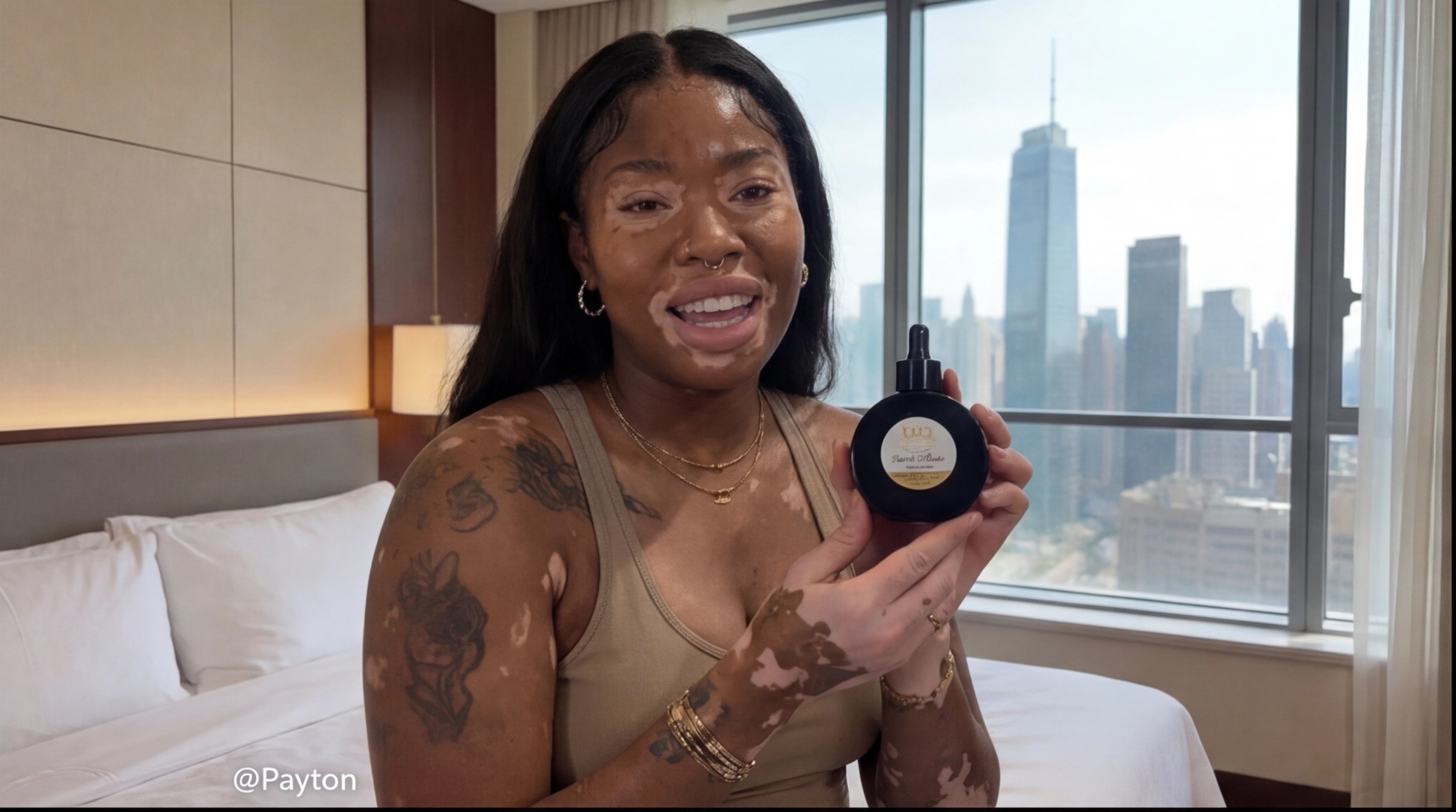 Payton holding body care product